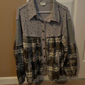 Brand New POL Multicolor Patchwork Shacket Size Small